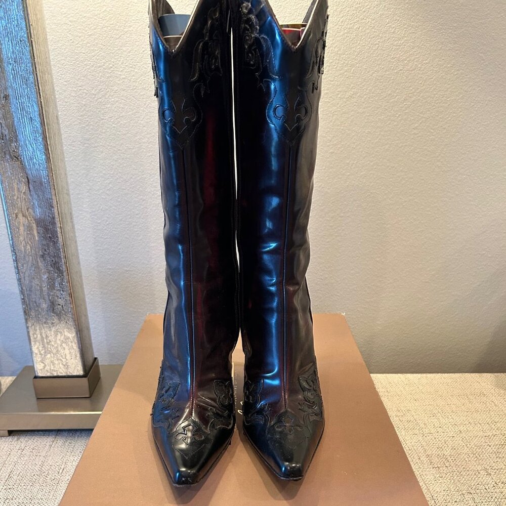 Donald J. Pliner Black Leather Knee-High Western Boots